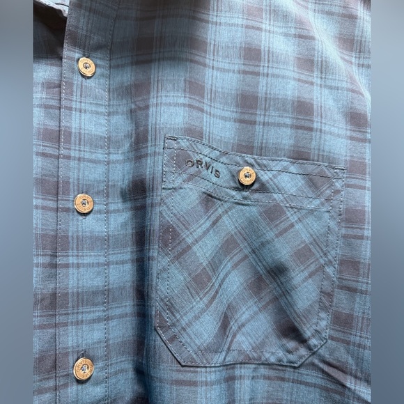 Orvis Men's Navy Checkered Button Down Shirt - Picture 2 of 5